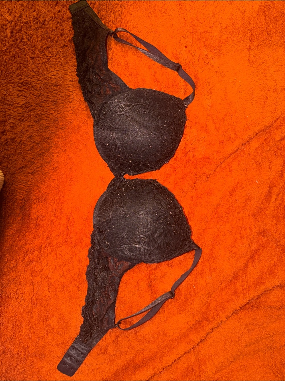 Women's Black Lace Push-Up Bra with Embroidered Cups